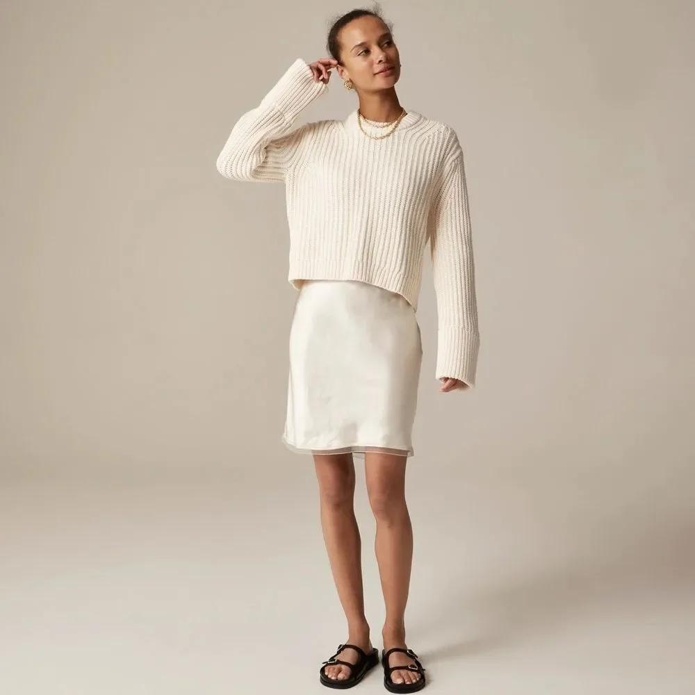NWT J CREW Heritage cotton fisherman crewneck sweater in Ivory/white